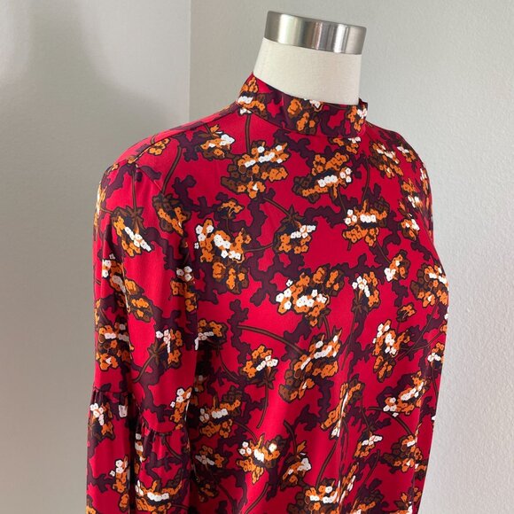 Ann Taylor Womens Small Floral Long Sleeve Top Fall Color Blouse Mock Neck - Picture 2 of 10